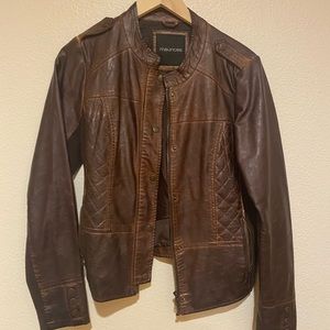 Maurices short brown faux leather jacket in large